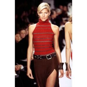 Ralph Lauren Purple Label Runway Top Linen Red Stripe Turtleneck Vintage 1997 Ad